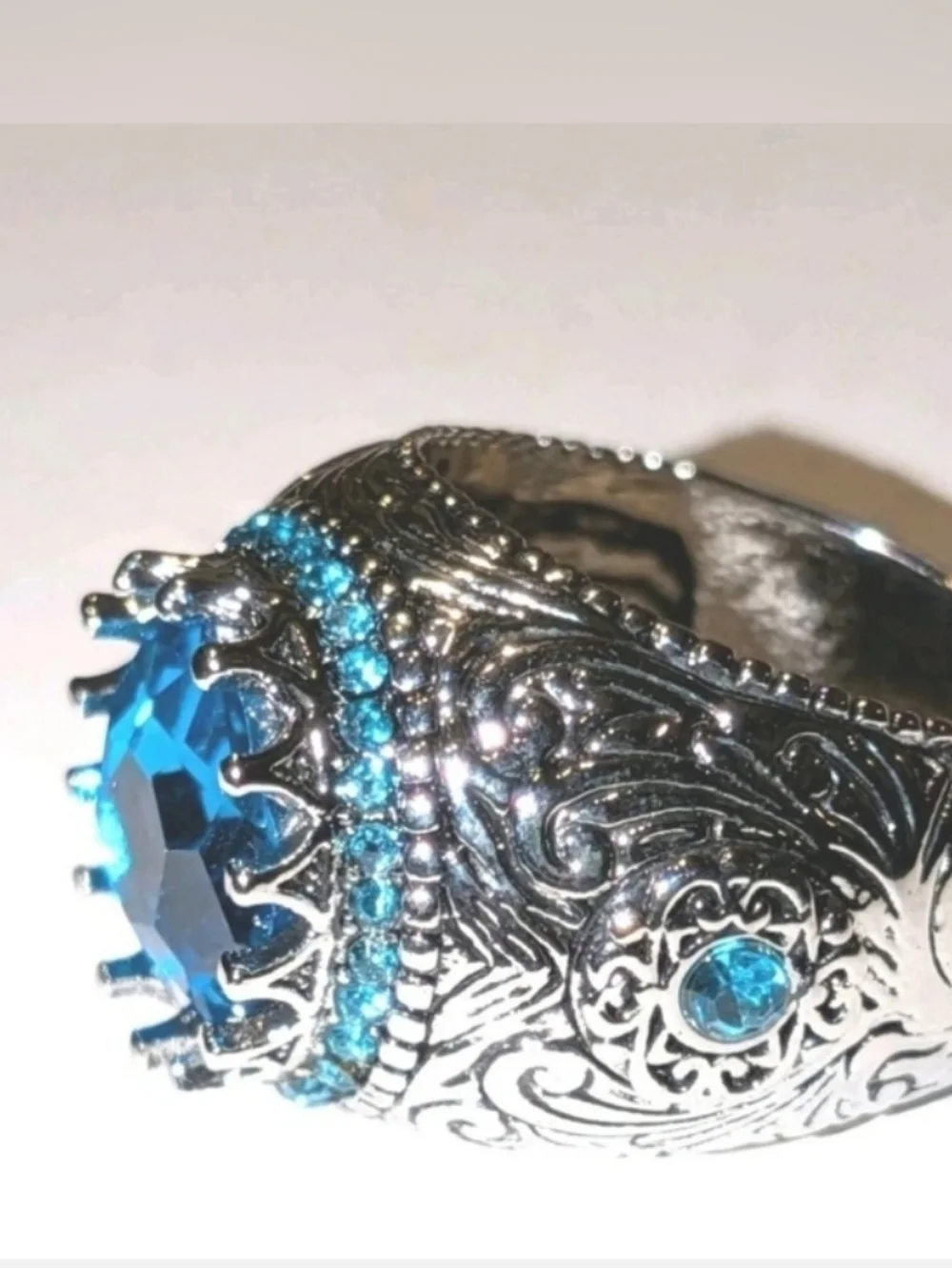Mens Turkish Vintage Style Ring Silver Plated 5ct Lab Created Sapphire Sz 10